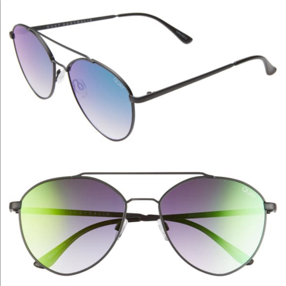 LAST 1 Quay Aviator Sunglasses Blk/Pink Rainbow - Picture 3 of 6